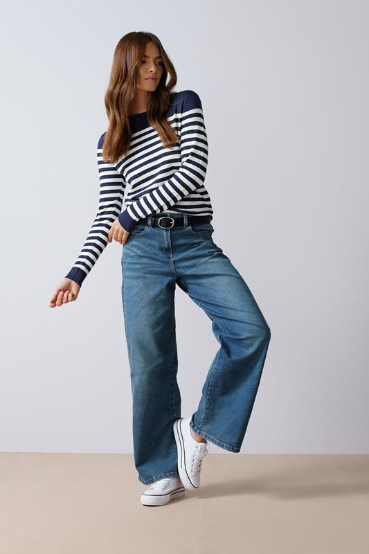 M&Co Womens M&Co Navy Blue & White Stripe Print Jumper