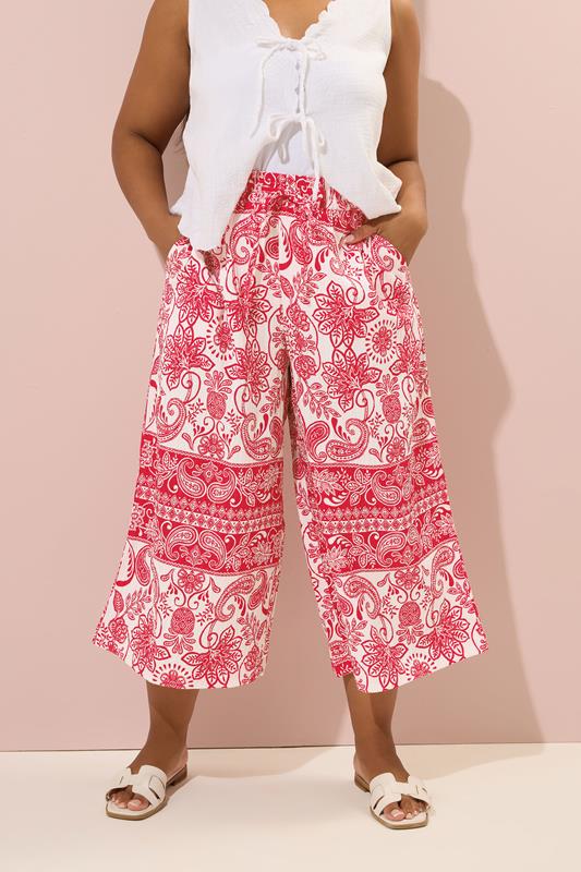 Yours YOURS Curve Red Paisley Midaxi Culottes
