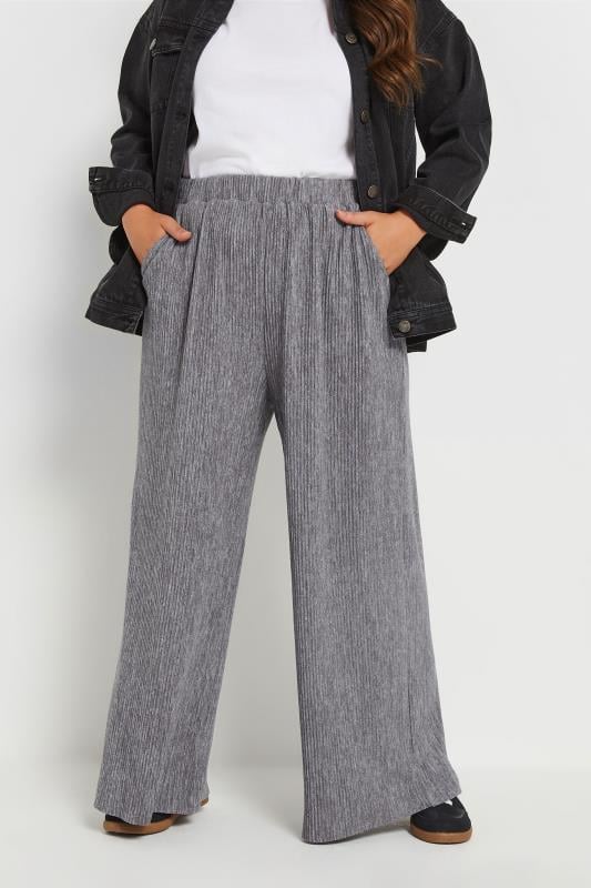 Yours YOURS Curve Grey Pleated Wide Leg Trousers