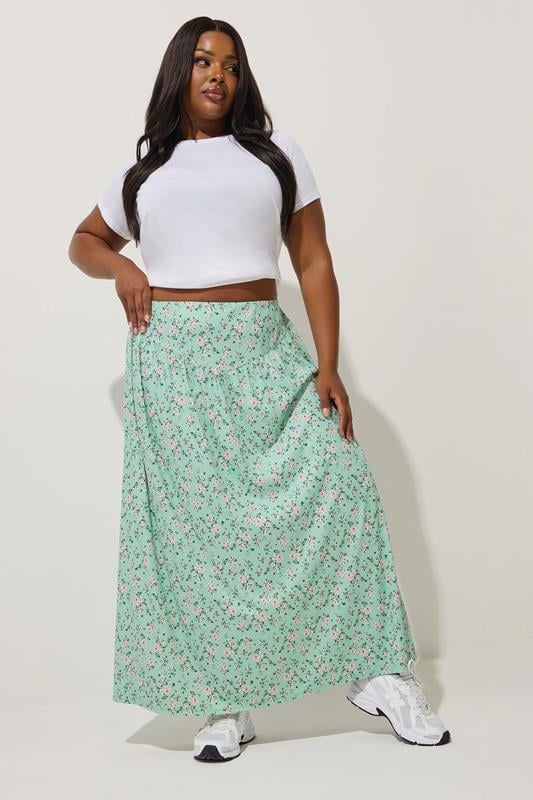 Limited Collection LIMITED COLLECTION Curve Green Ditsy Floral Maxi Skirt