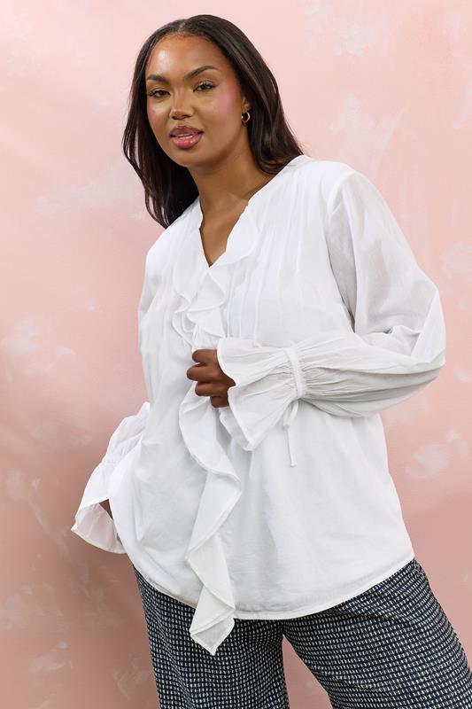 Yours YOURS Curve White Ruffle Tie Detail Blouse