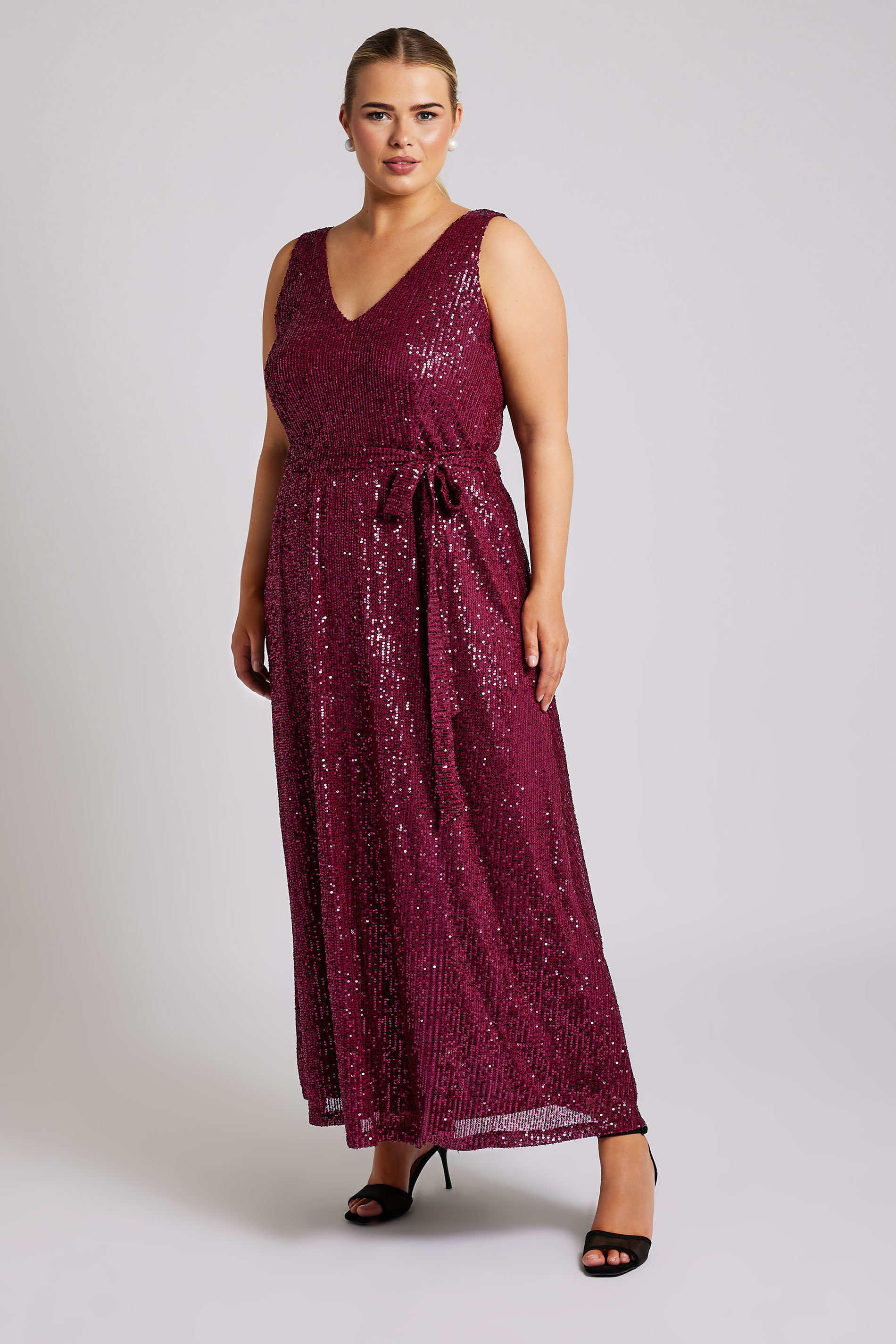 Yours London YOURS LONDON Curve Burgundy Red Sequin V-Neck Maxi Dress