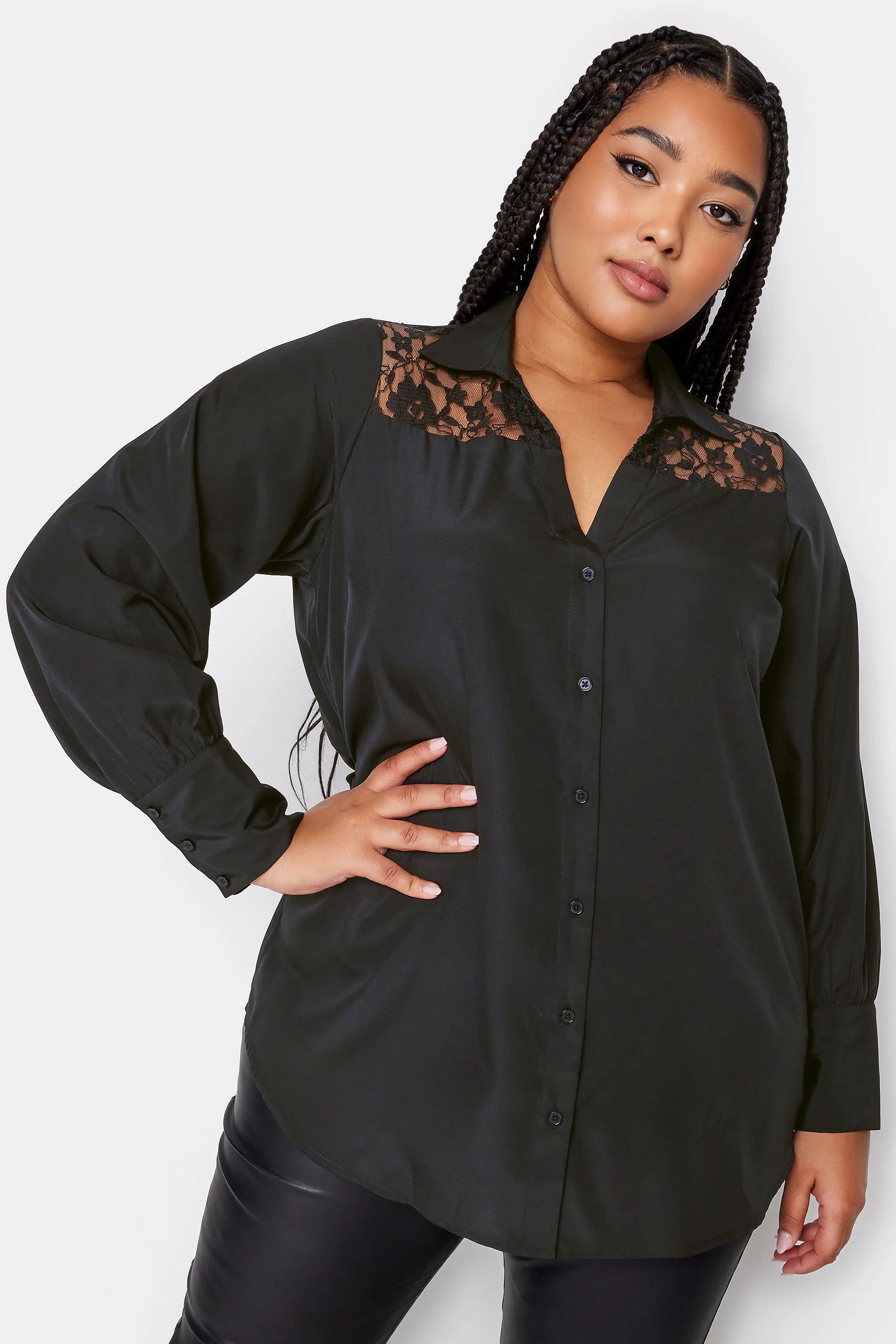 Yours YOURS Curve Black Lace Shoulder Shirt