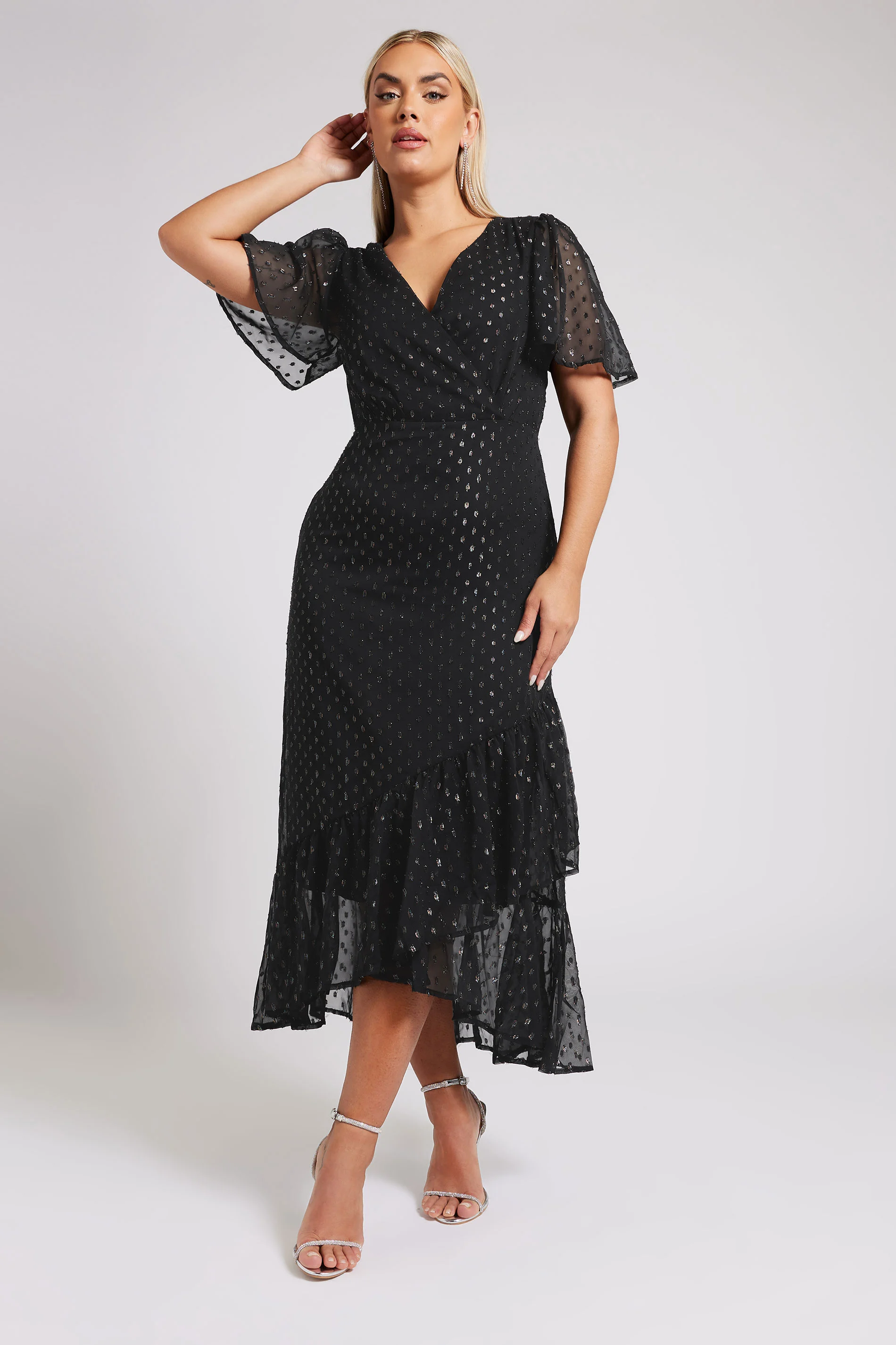 Yours London YOURS LONDON Curve Black Metallic Dobby Wrap Dress