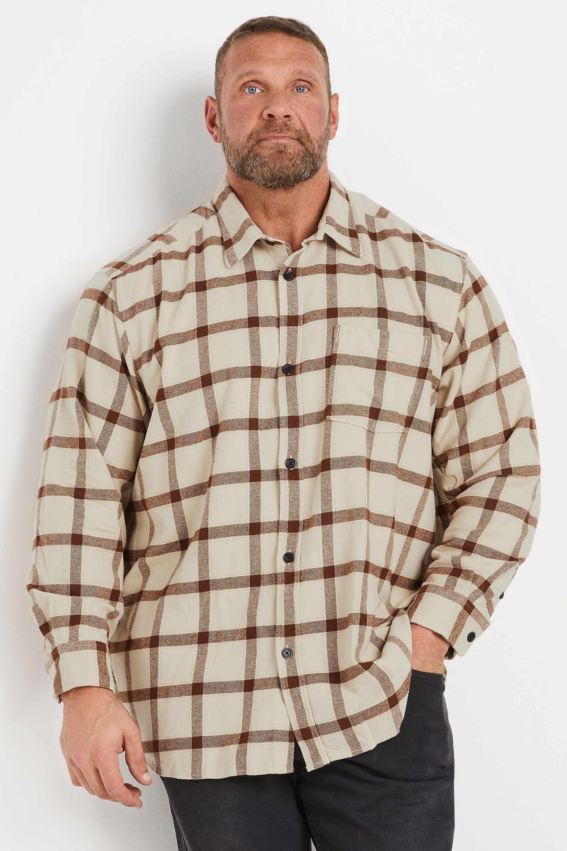 Jack & Jones JACK & JONES Big & Tall Beige & Brown Check Print Flannel Shirt