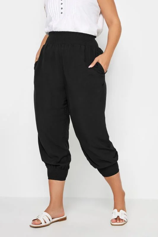 Yours YOURS Curve Black Shirred Harem Trousers