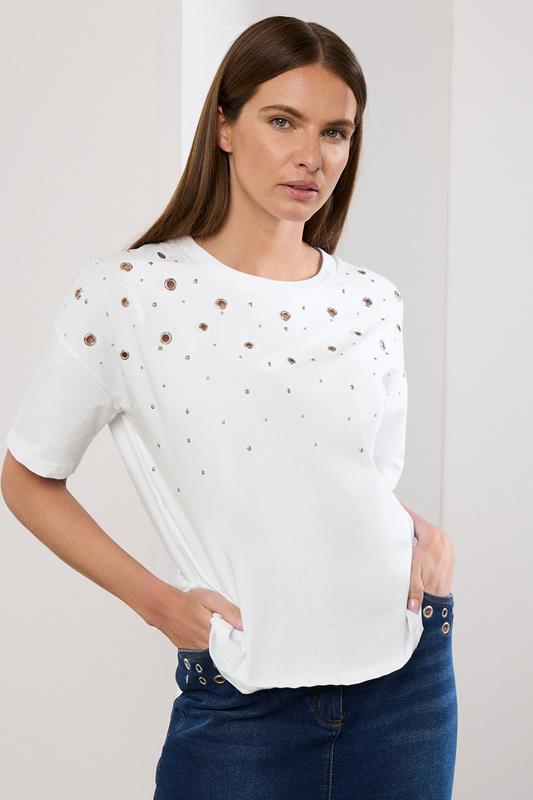 Star by Julien Macdonald STAR White Eyelet Detail Short Sleeve T-Shirt