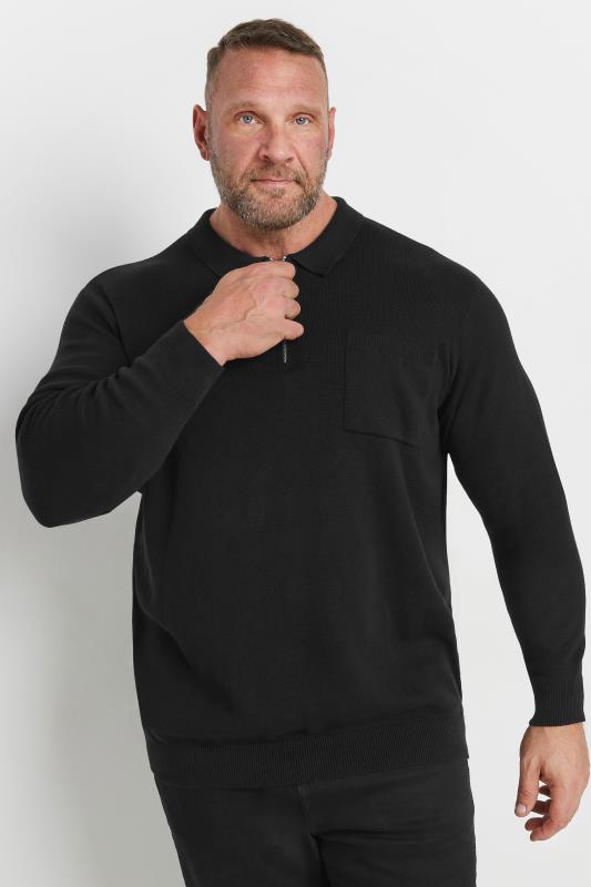 BadRhino BadRhino Big & Tall Black Milano Knit Quarter Zip Jumper