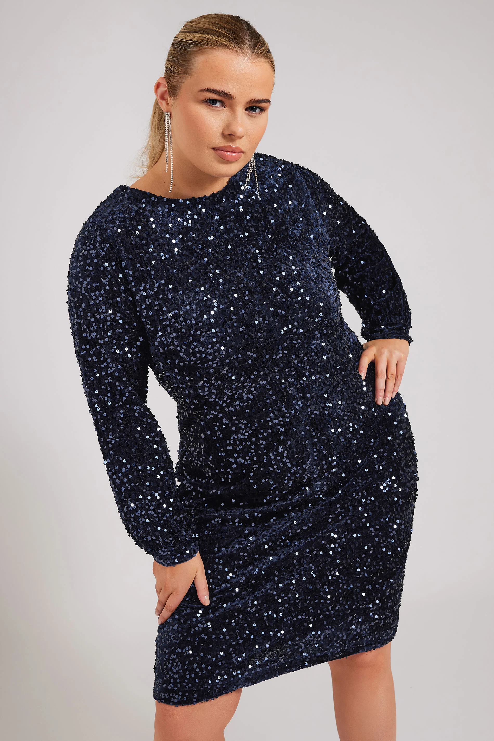 Yours London YOURS LONDON Curve Navy Blue Sequin Velvet Shift Dress