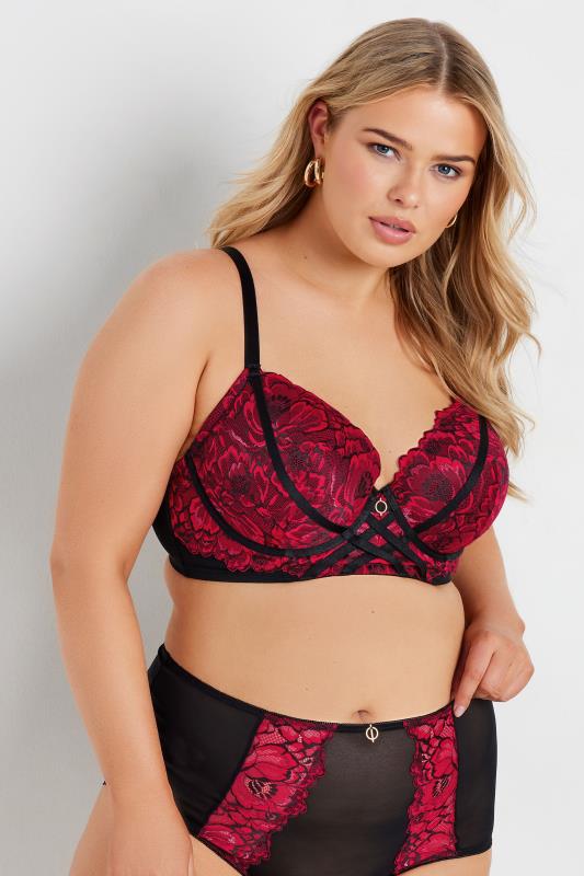 Yours YOURS Curve Red & Black Lace Strap Detail Plunge Bra