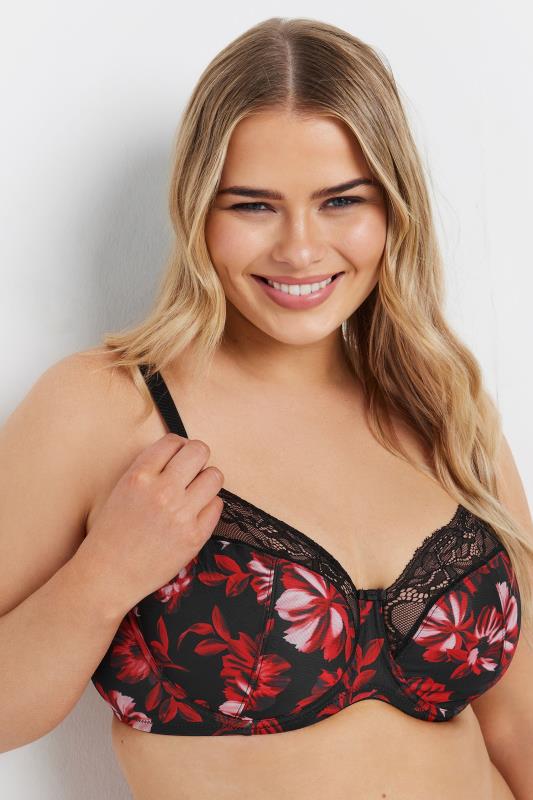 Yours YOURS Curve Red Floral Print Non-Padded Underwired Bra