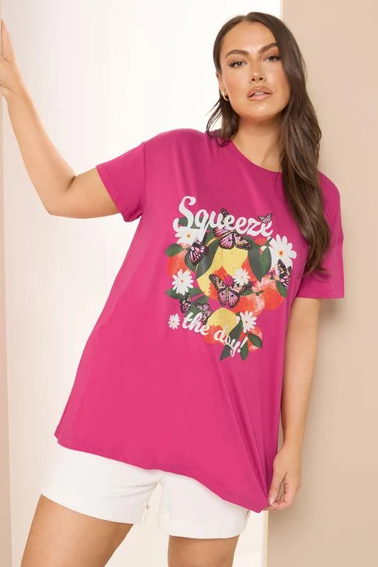 Yours YOURS Curve Pink 'Squeeze The Day' Lemon Graphic Print T-Shirt