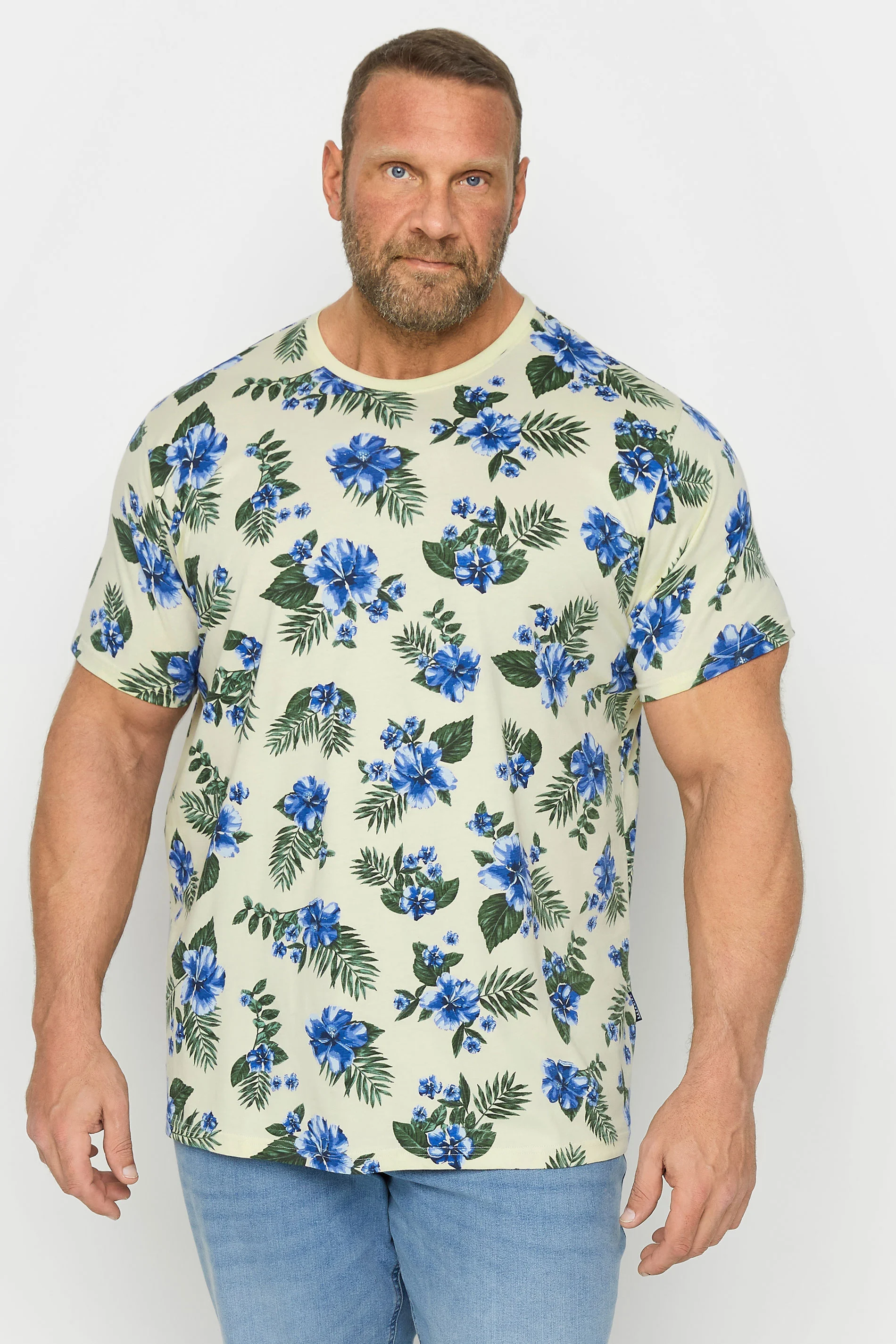 BadRhino BadRhino Big & Tall Cream Floral Print Short Sleeve T-Shirt