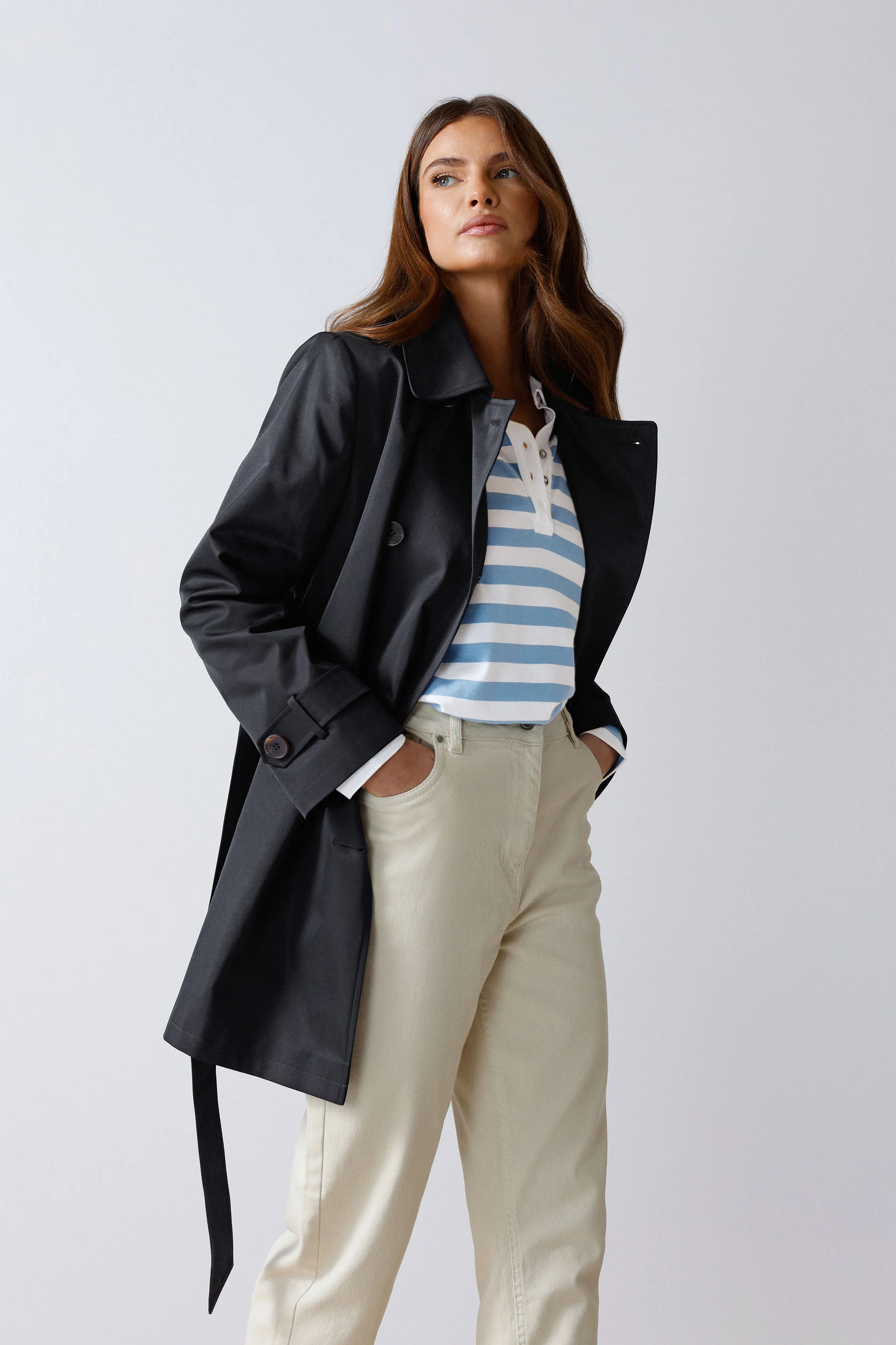 M&Co Womens M&Co Navy Blue Tie Waist Mac Coat