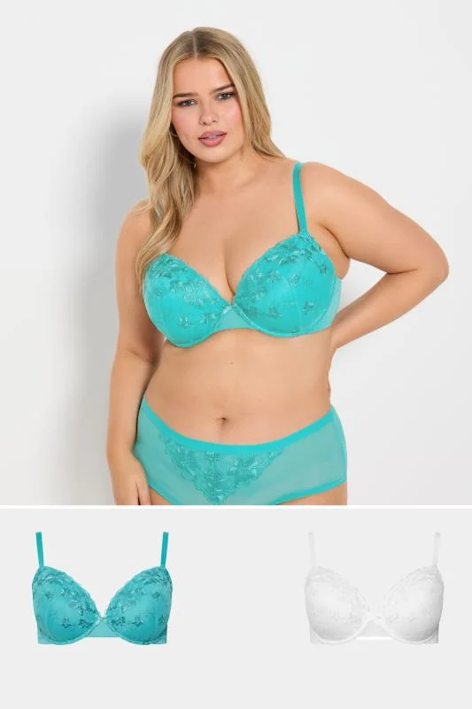 Yours YOURS Curve 2 PACK Blue & White Lace Embroidered Full Briefs
