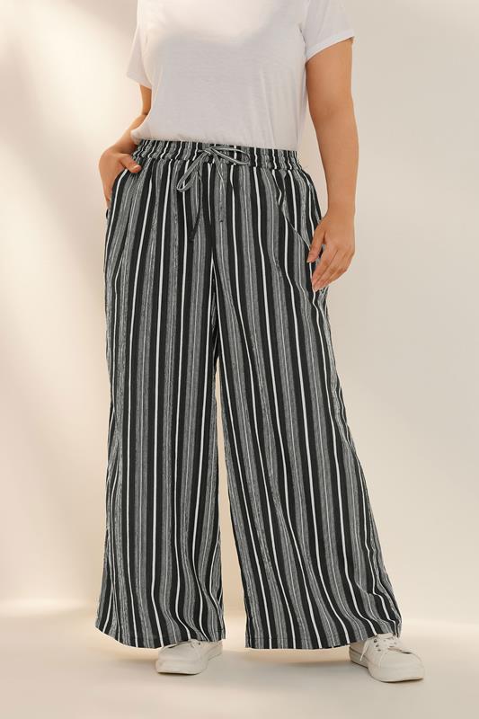 Yours YOURS Curve Black Stripe Textured Wide Leg Trousers