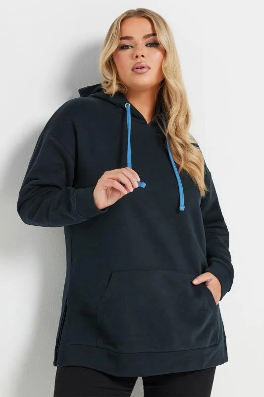 Yours YOURS Curve Navy Blue Contrast Drawstring Hoodie