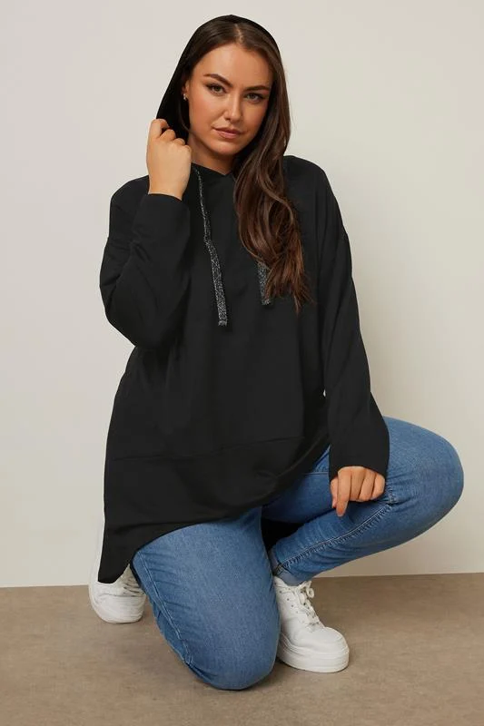 Yours YOURS Curve Black Metallic Drawstring Hoodie
