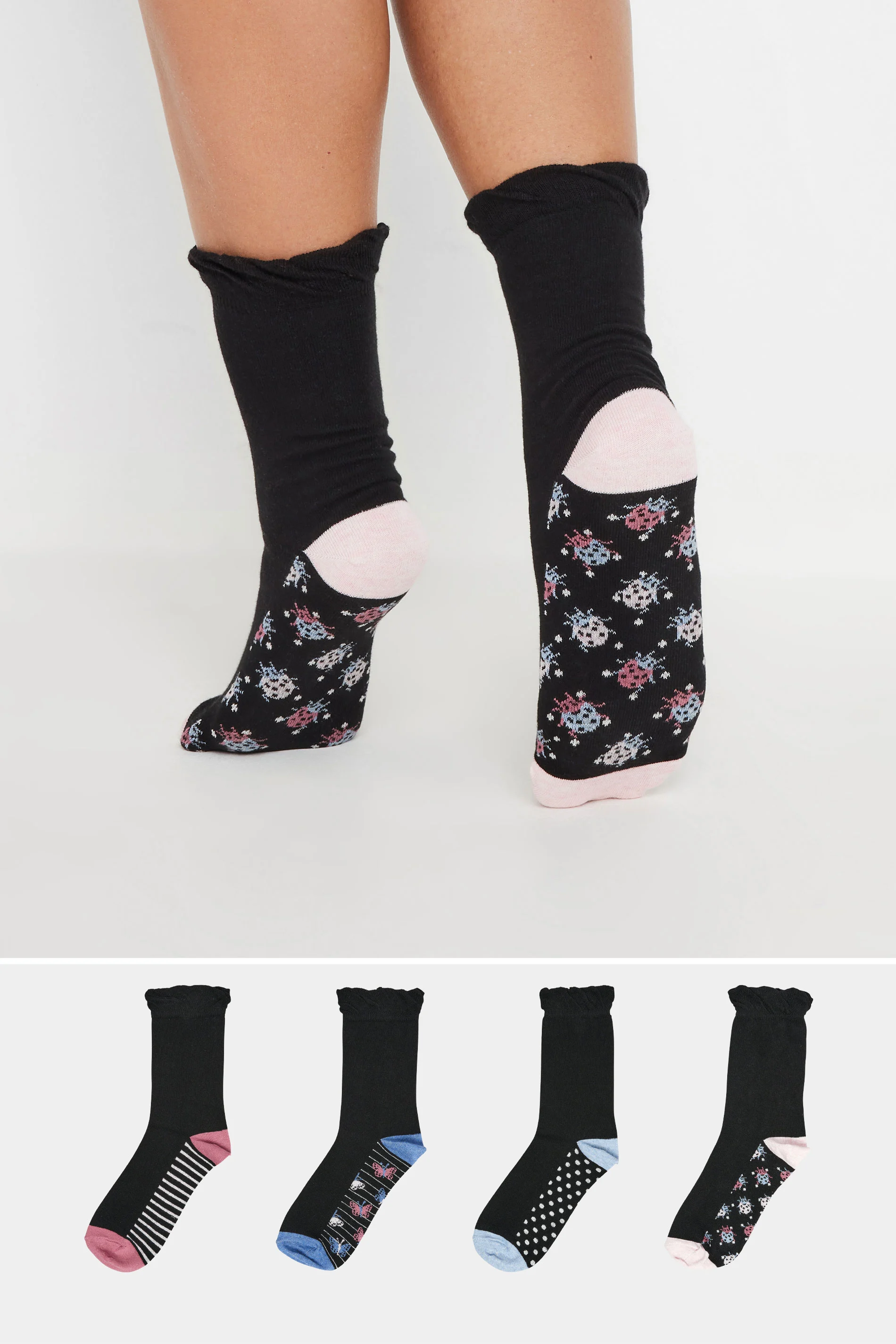 Yours YOURS 4 PACK Curve Black Butterfly Print Ankle Socks