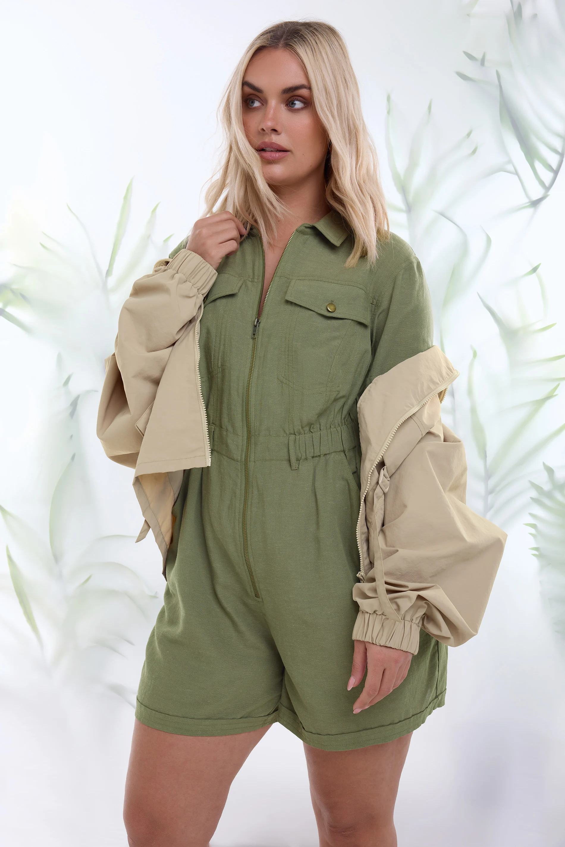 Yours YOURS Curve Khaki Green Utility Playsuit