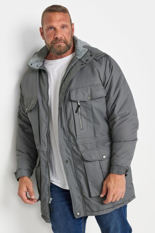 BadRhino BadRhino Big & Tall Light Grey Fleece Lined Hooded Coat