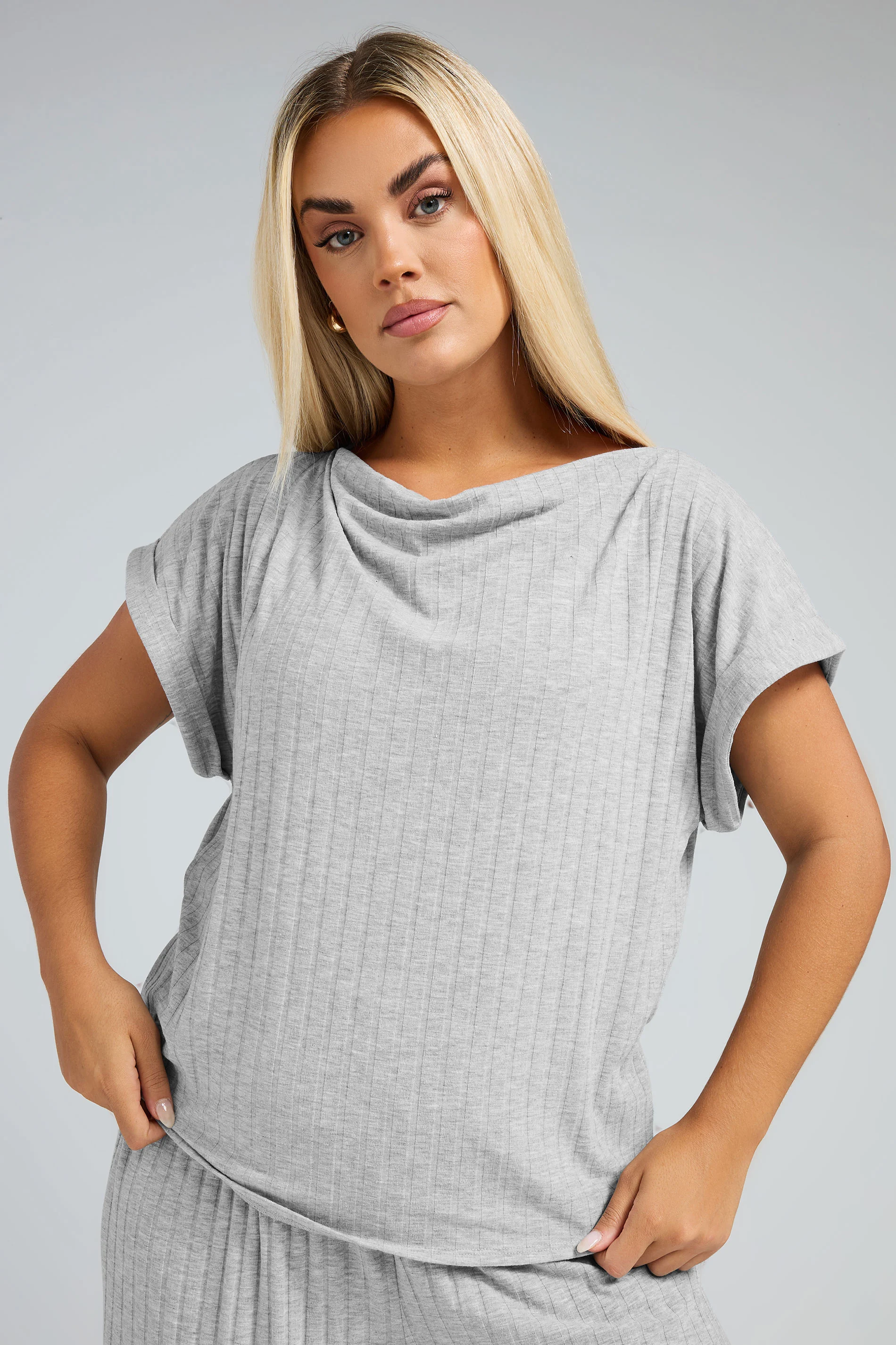Limited Collection LIMITED COLLECTION Curve Light Grey Cowl Neck Ribbed Top
