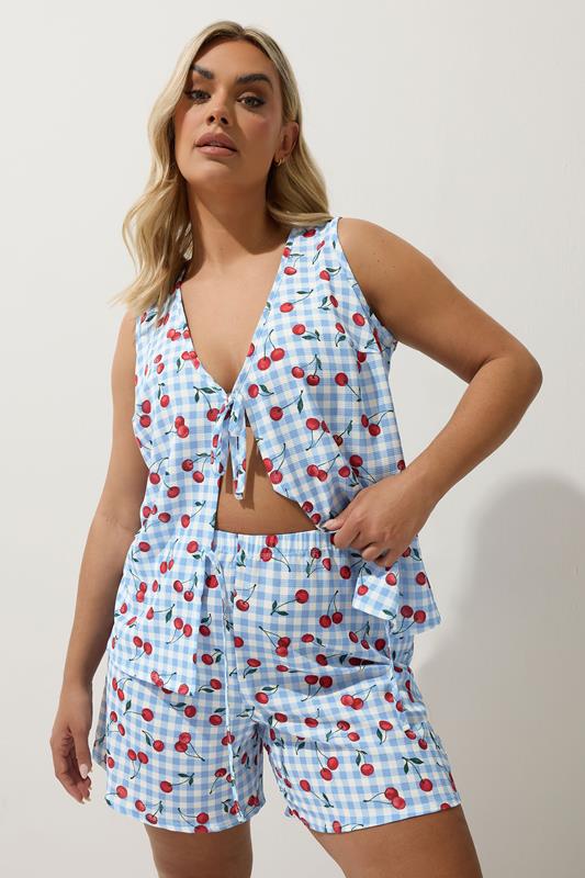 Limited Collection LIMITED COLLECTION Curve Blue Gingham Cherry Print Shorts