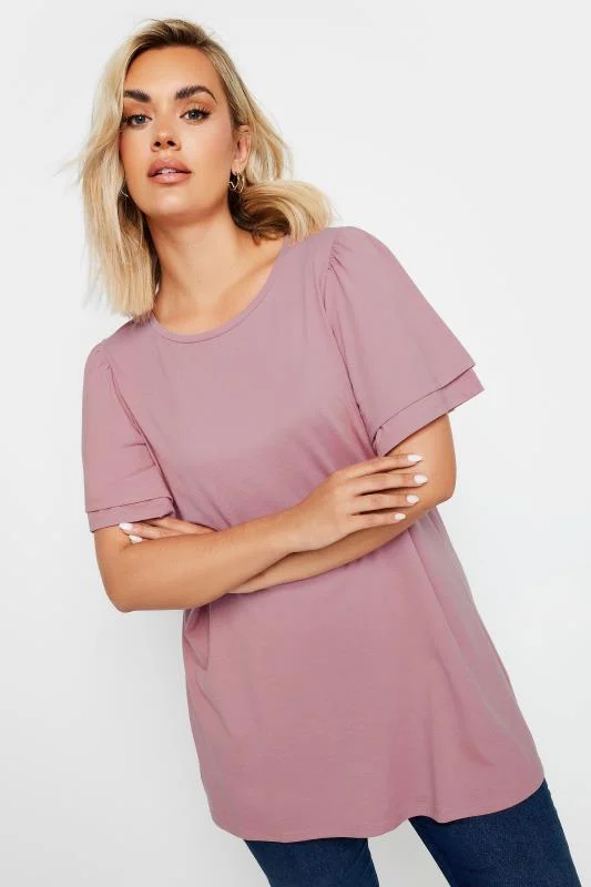 Yours YOURS Curve Pink Double Angel Sleeve T-Shirt