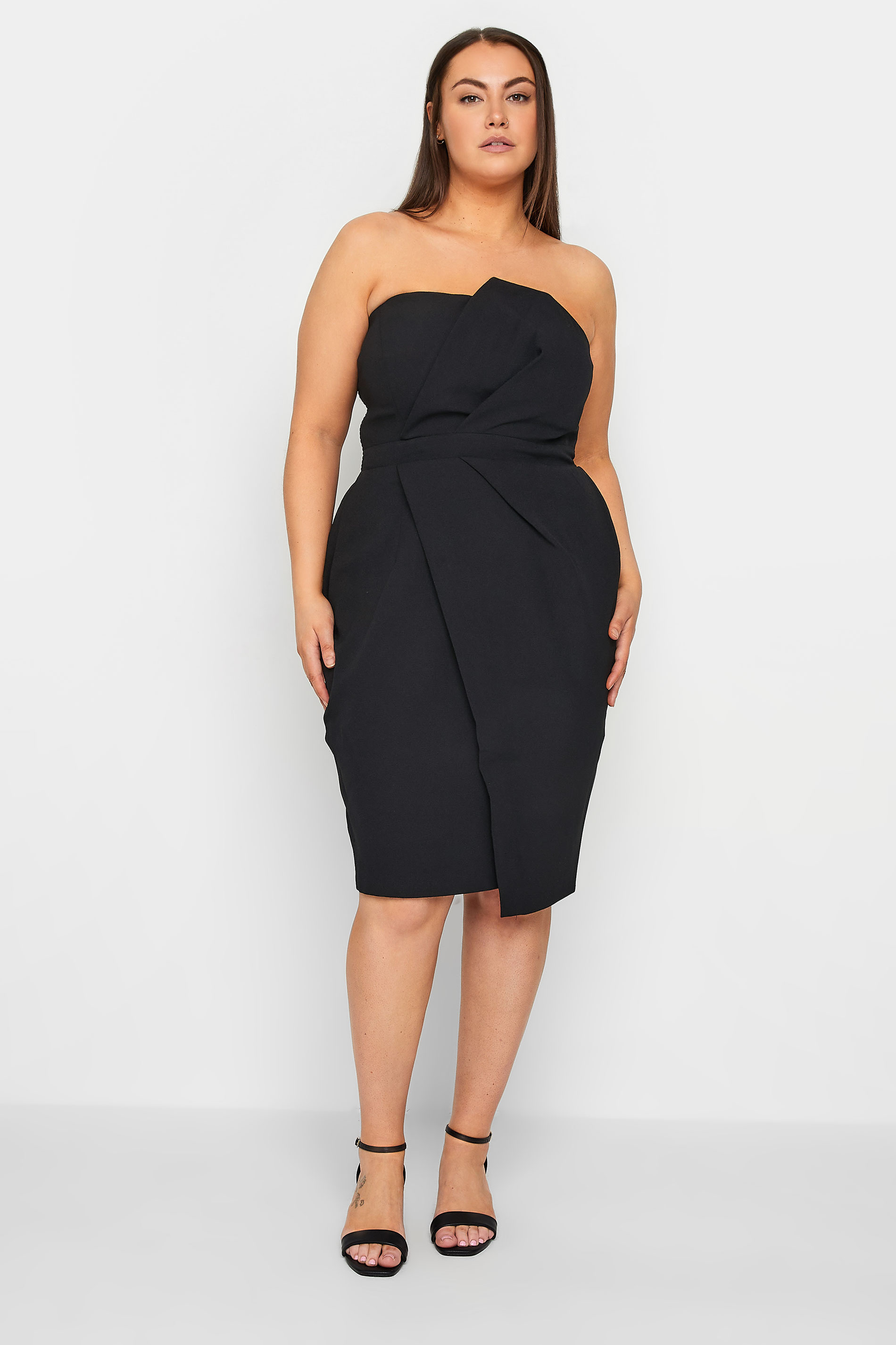 Evans Evans Black Strapless Twisted Front Midi Body Con Dress