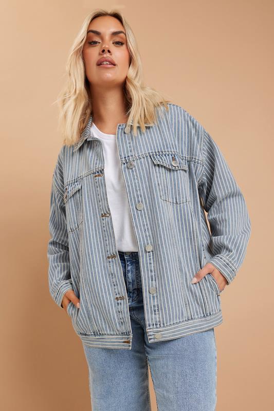 Yours YOURS Curve Blue Pinstripe Oversized Denim Jacket