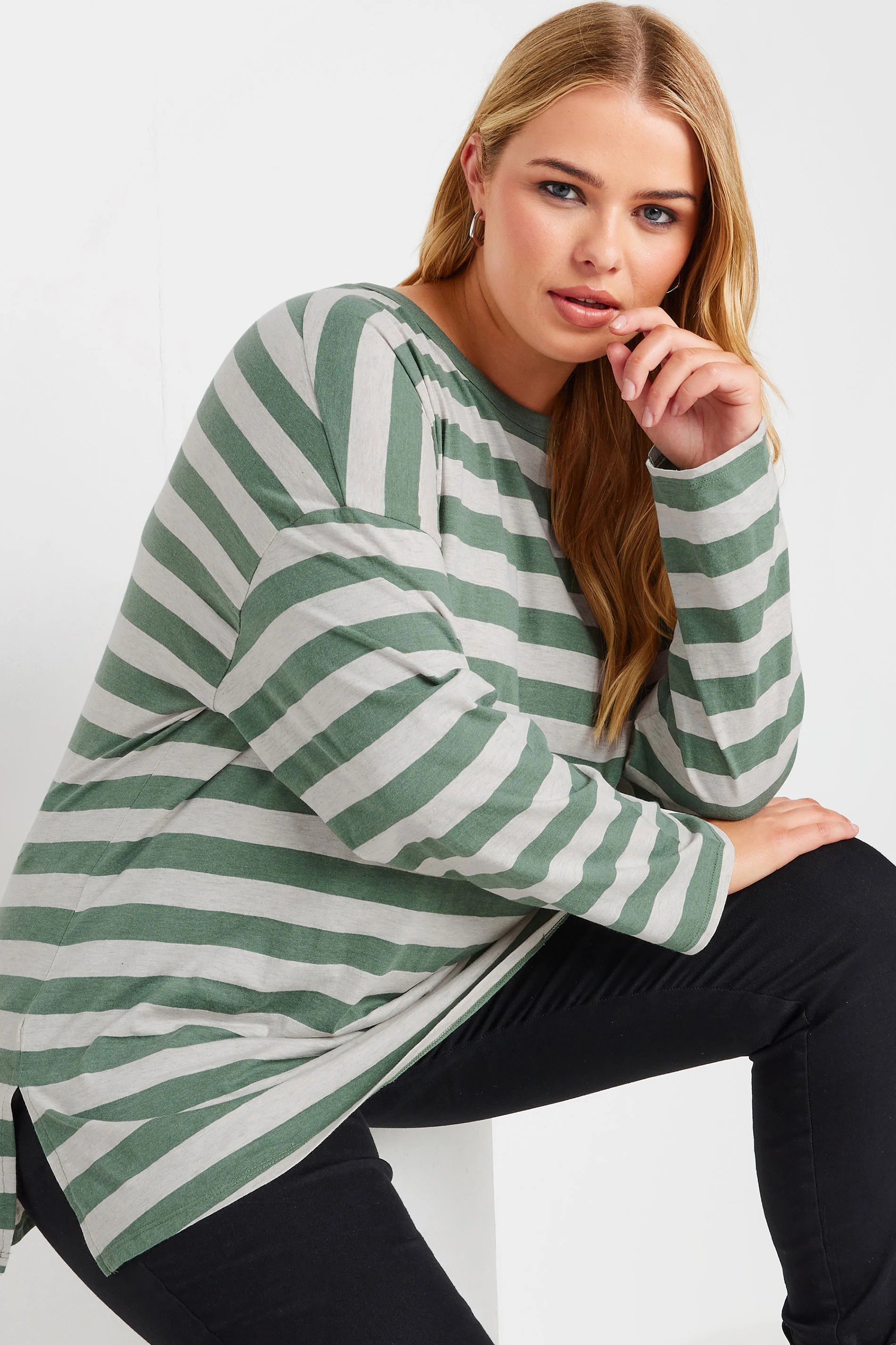 Yours YOURS Curve Green Stripe Print Top