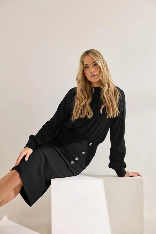 LTS LTS Tall Black Tailored Button Midi Skirt