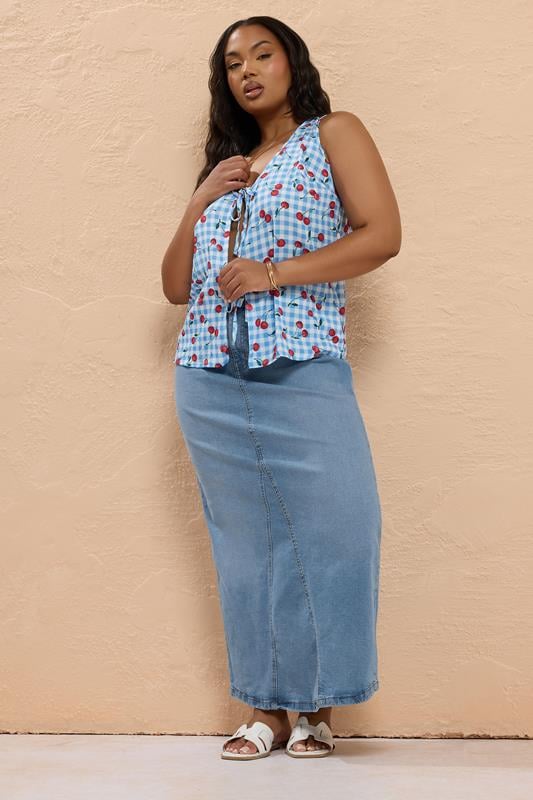 Yours YOURS Curve Blue Stretch Denim Maxi Skirt