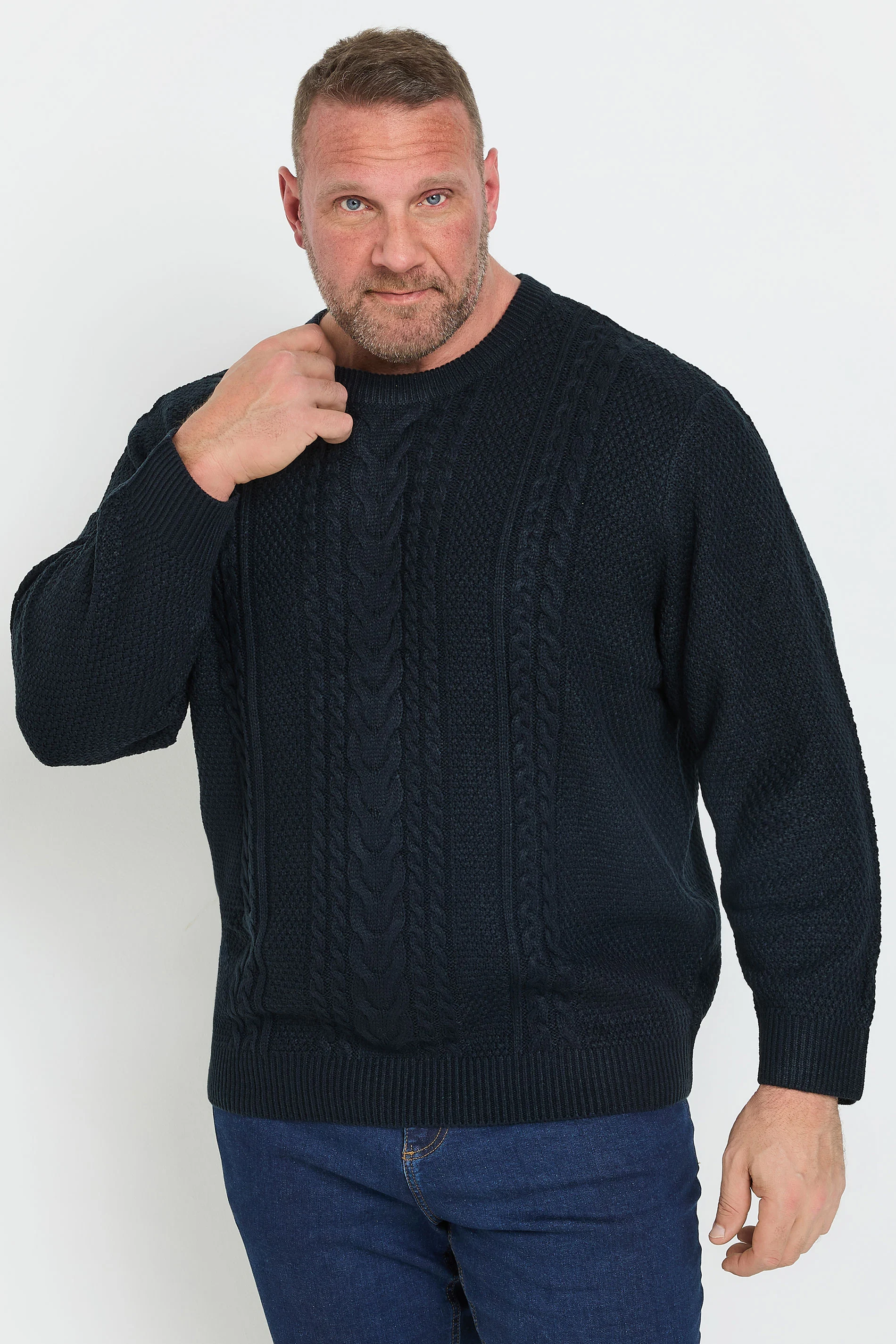 Jack & Jones JACK & JONES Big & Tall Navy Blue Cable Knit Jumper