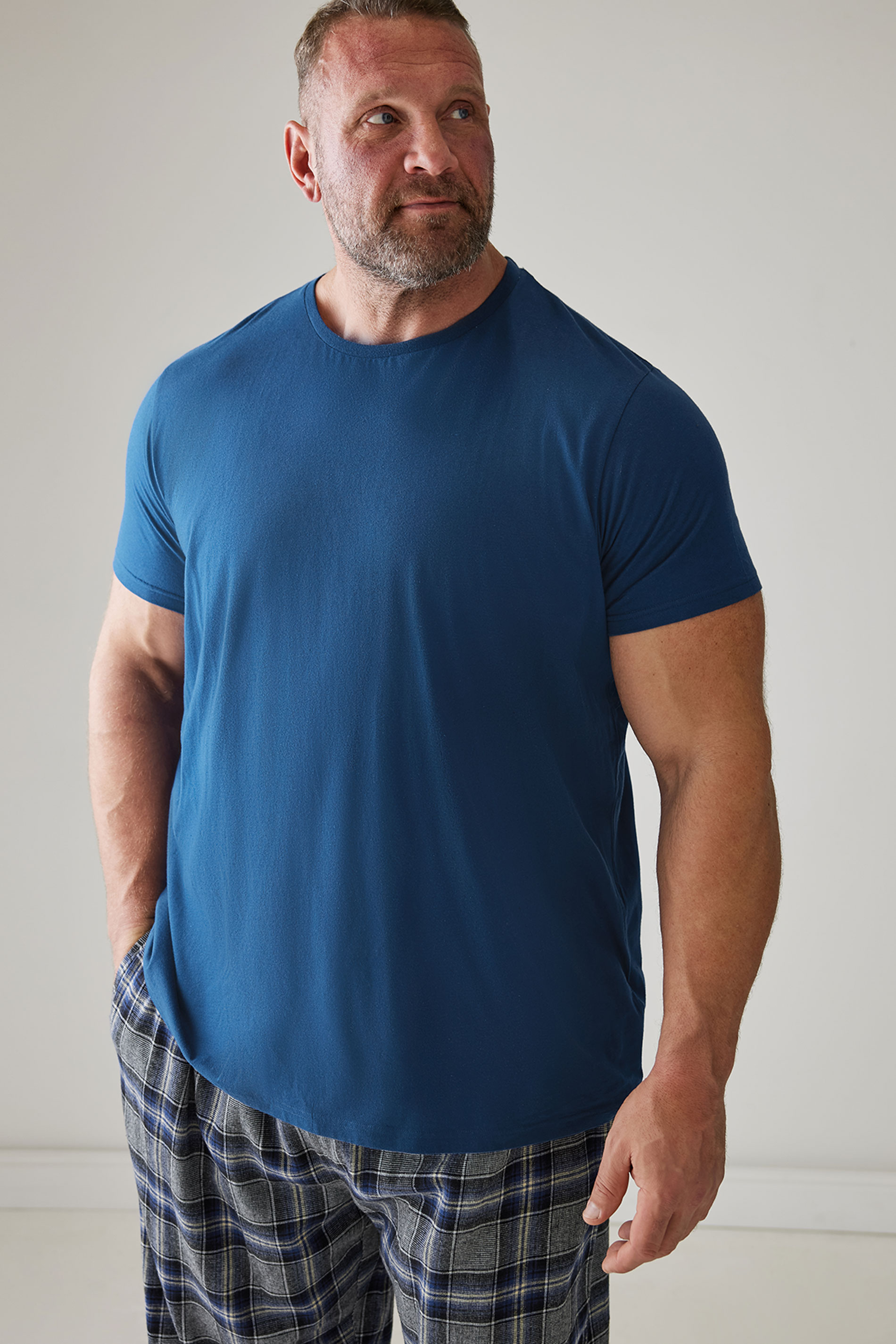 BadRhino BadRhino Big & Tall Blue T-Shirt & Check Trousers Pyjama Set