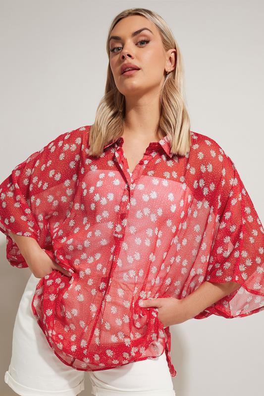 Yours YOURS Curve Red Floral Print Overhead Shirt
