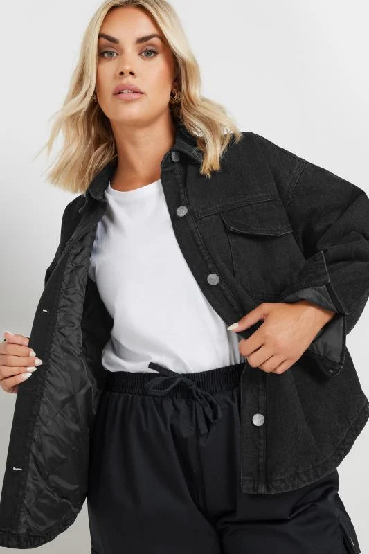 Yours YOURS Curve Black Quilted Denim Shacket