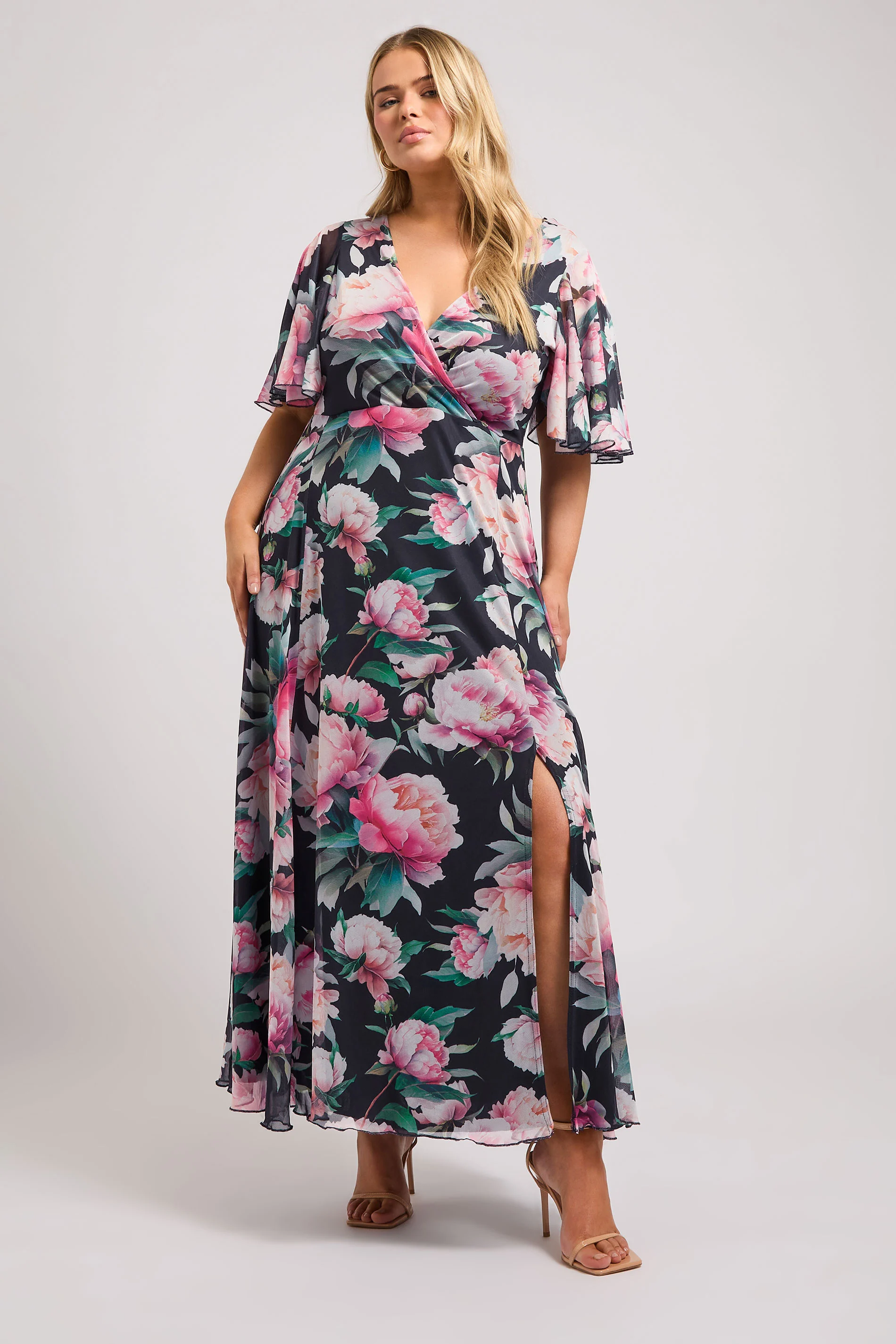 Yours London YOURS LONDON Curve Navy Blue Floral Print Wrap Maxi Dress