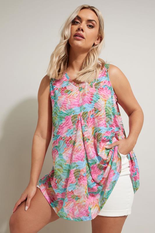 Yours YOURS Curve Pink Floral Print Pleat Front Vest Top