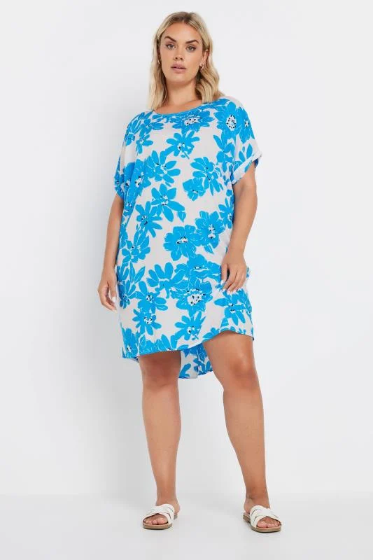 Yours YOURS Curve Light Blue Floral Print Tunic Dress