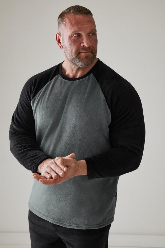 BadRhino BadRhino Big & Tall Black & Grey Raglan Sleeve Fleece Pyjama Set