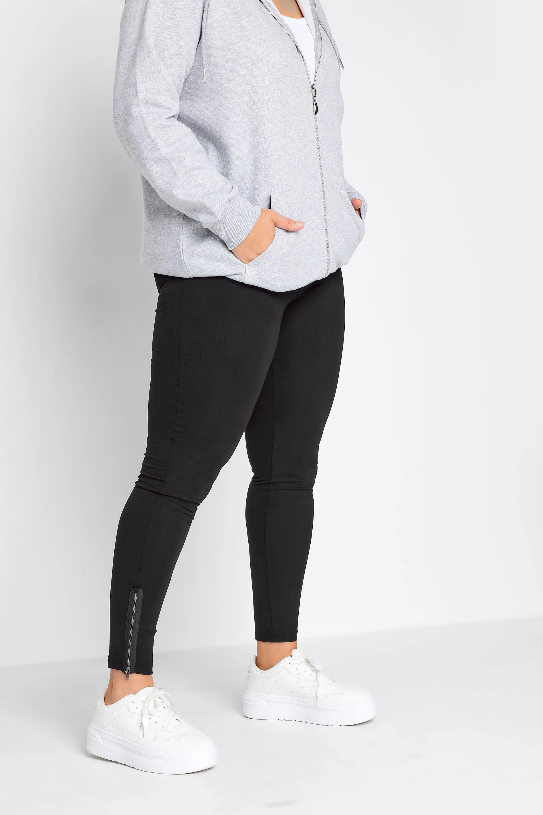 Yours YOURS Curve Black Zip Hem Leggings