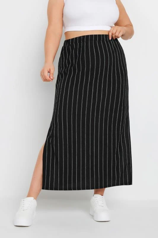 Yours YOURS Curve Black Textured Pinstripe Maxi Skirt