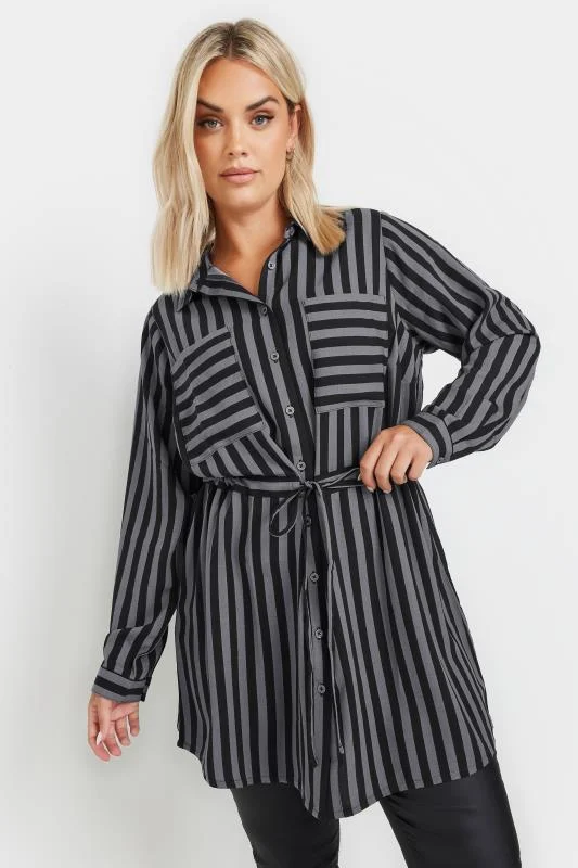 Yours YOURS Curve Charcoal Grey Stripe Utility Tunic Shirt