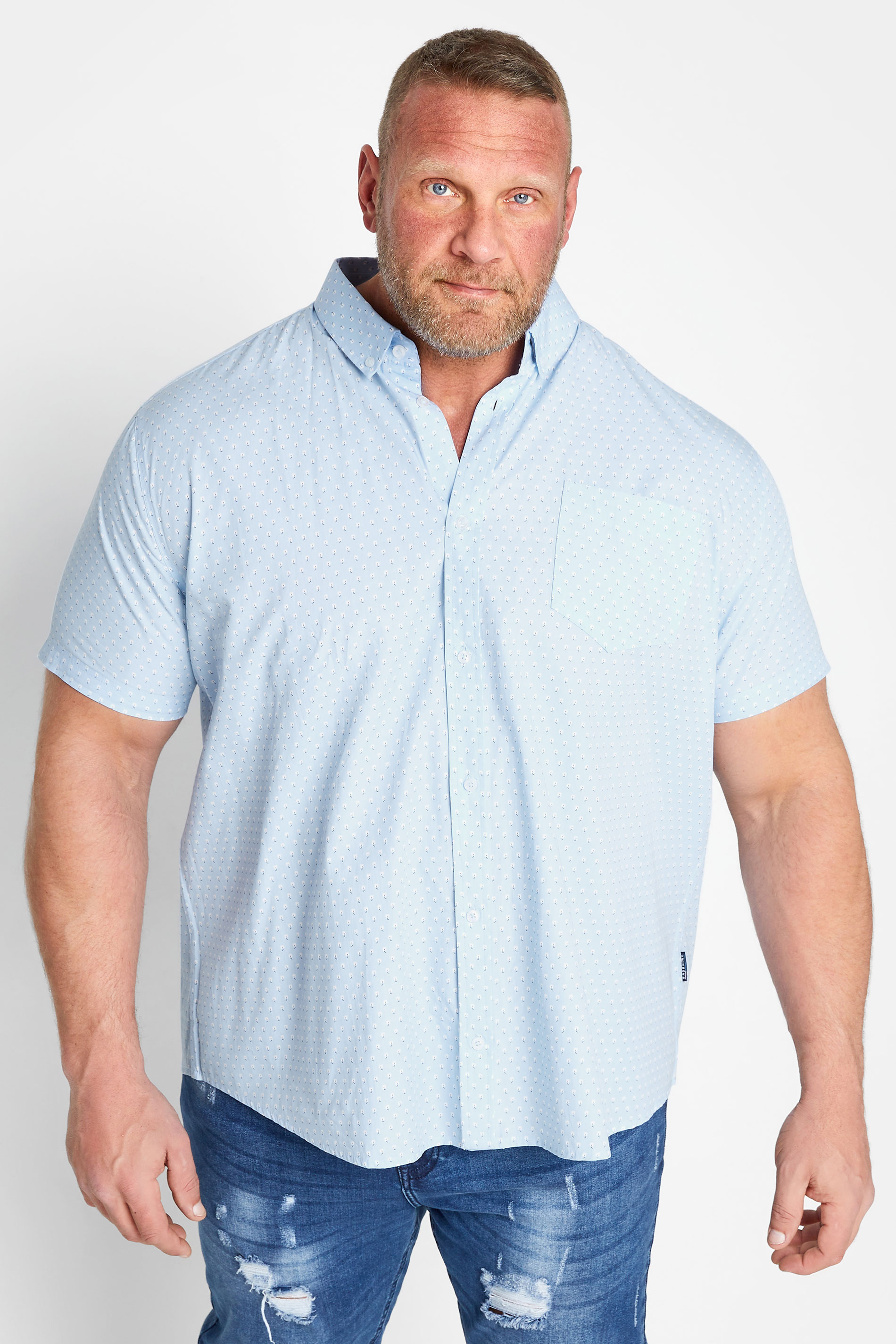 BadRhino BadRhino Big & Tall Light Blue Floral Short Sleeve Shirt