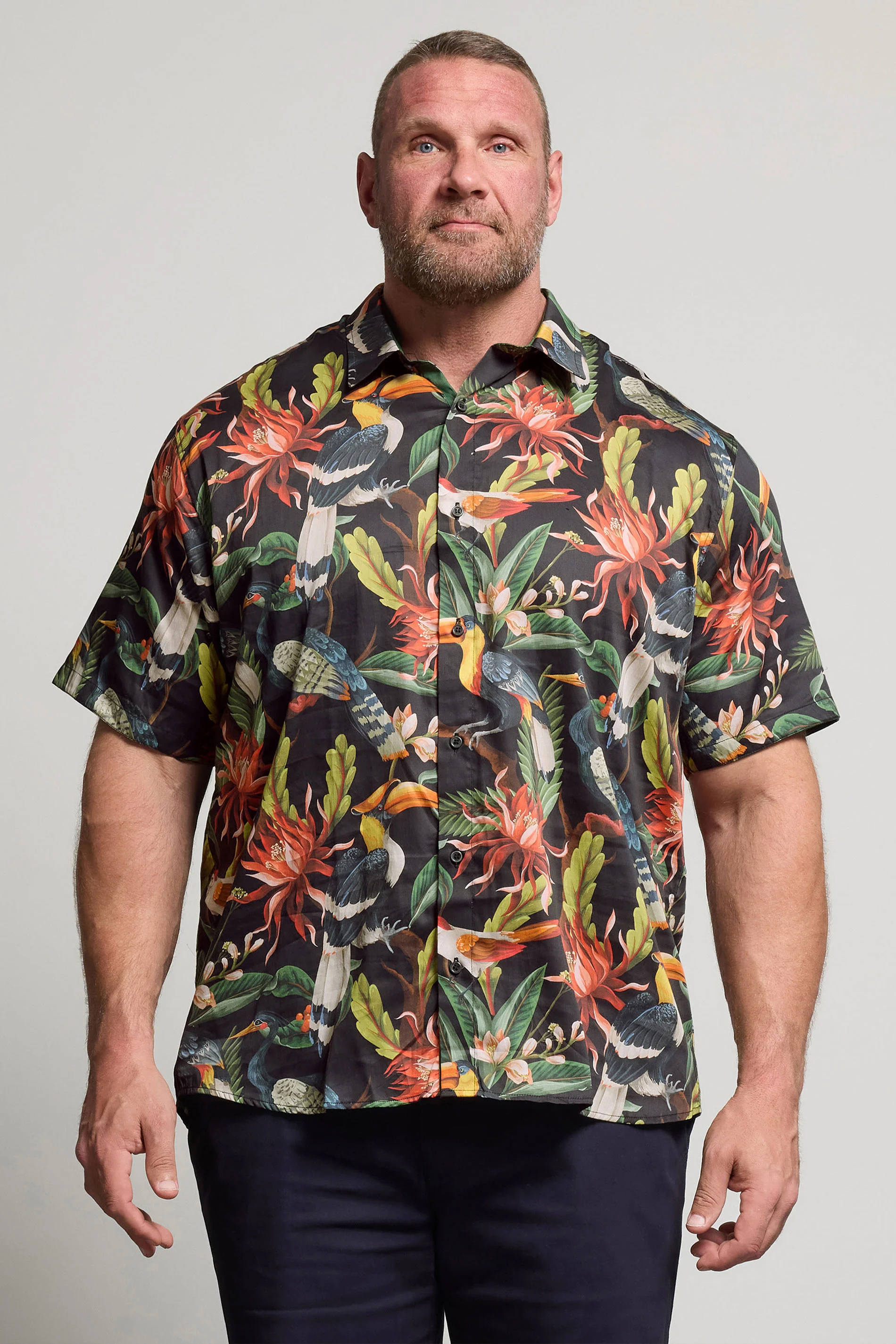 Kam KAM Big & Tall Navy Blue Bird Print Shirt