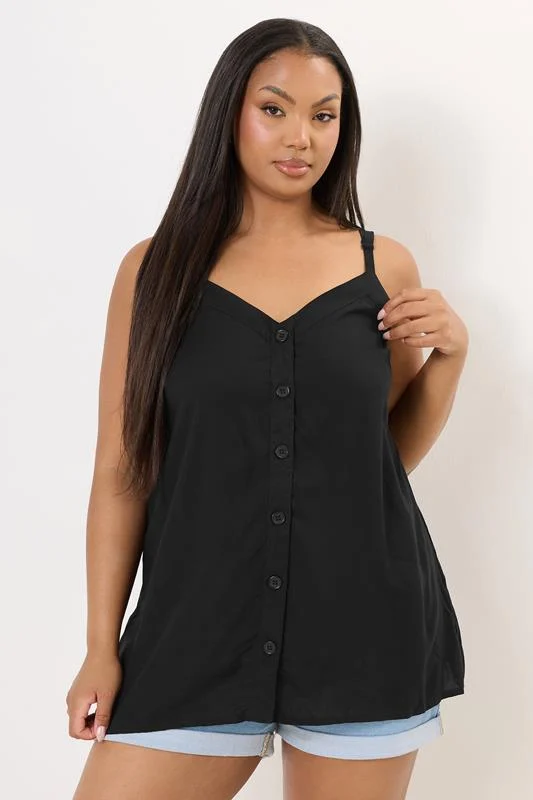 Yours YOURS Curve Black Button Through Cami Top