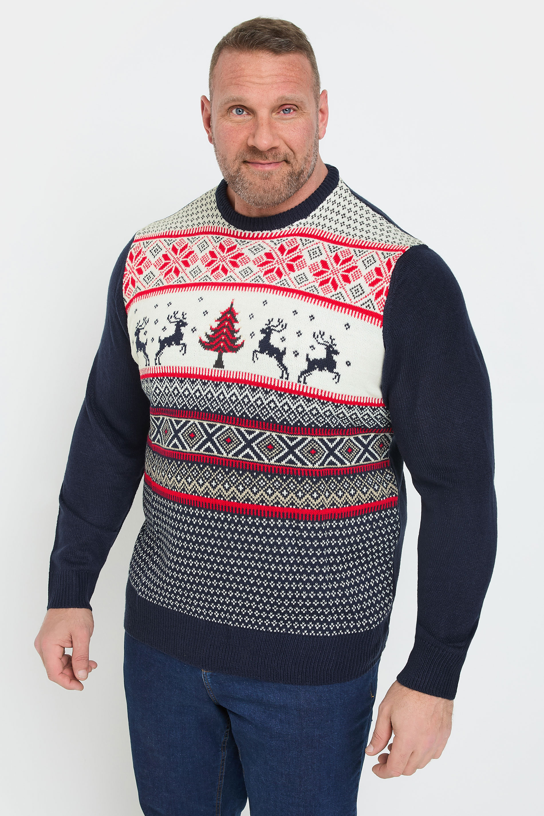 Kam KAM Big & Tall Navy Blue Reindeer Christmas Jumper