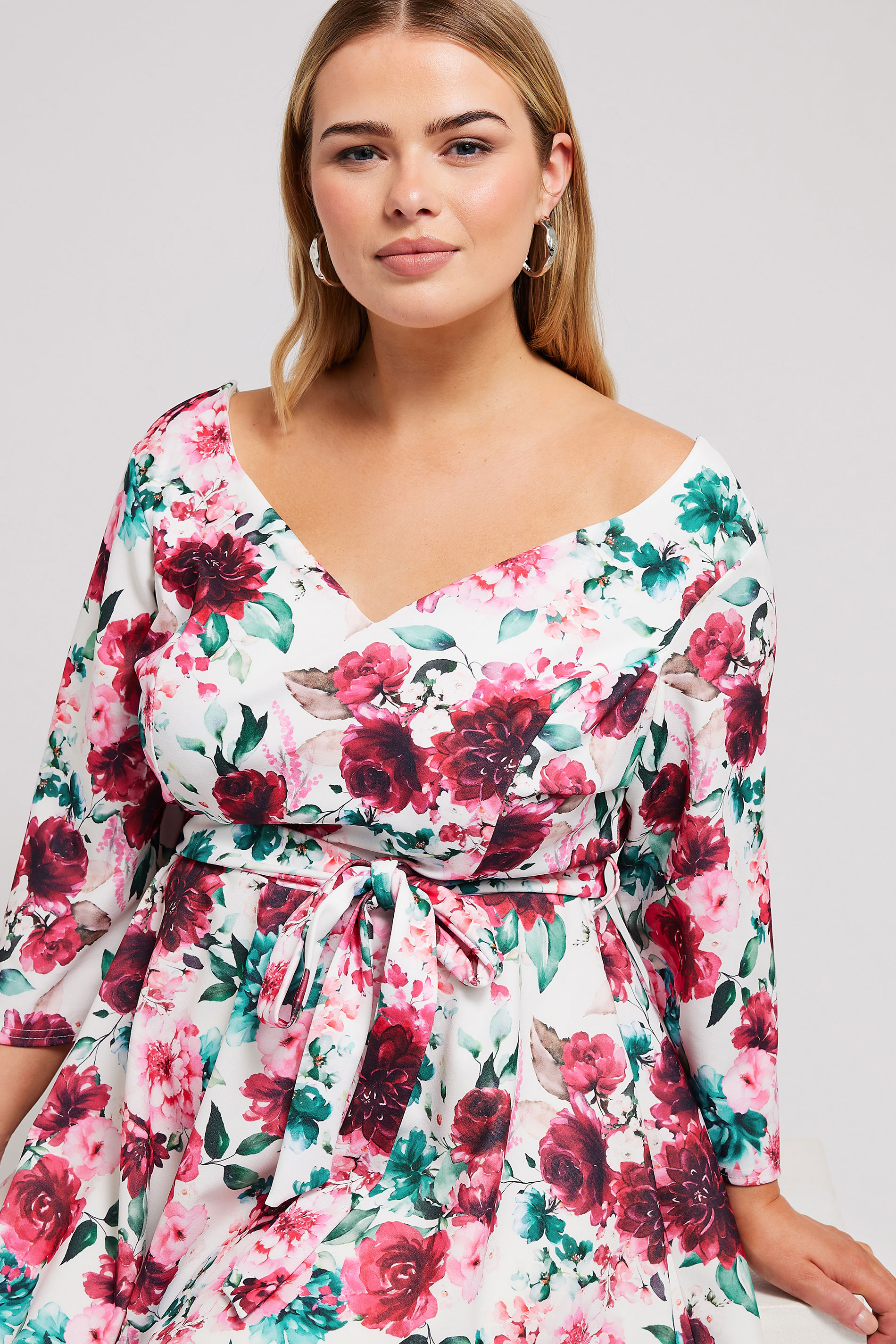 Yours London YOURS LONDON Curve Pink & Blue Floral Print Peplum Top