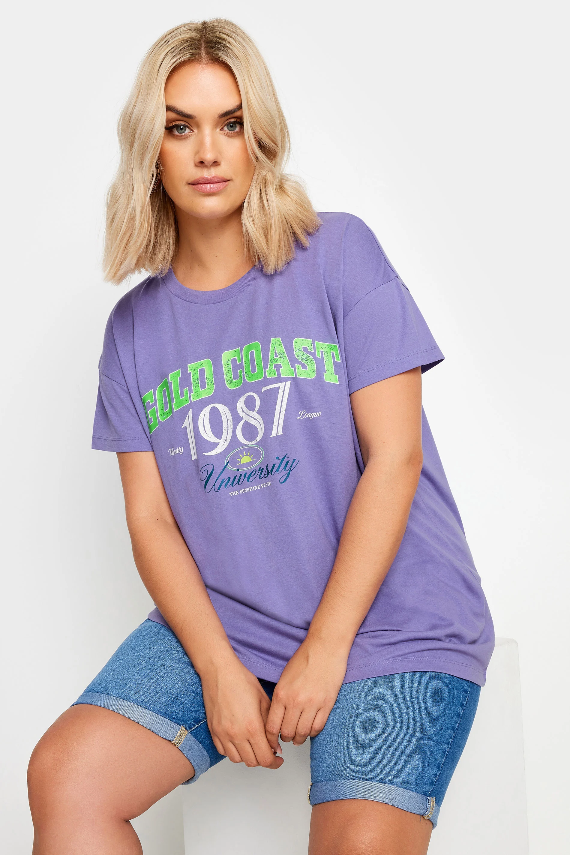 Yours YOURS Curve Purple 'Gold Coast' Slogan T-Shirt